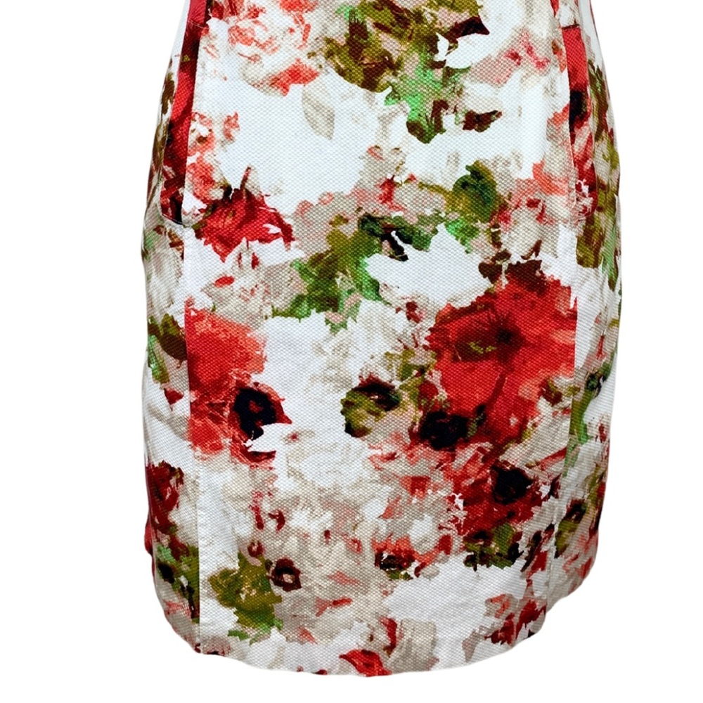 Liz Claiborne White Red Floral Boudreau Neckline Cap Sleeves Sheath Midi Dress 4 - Picture 7 of 15